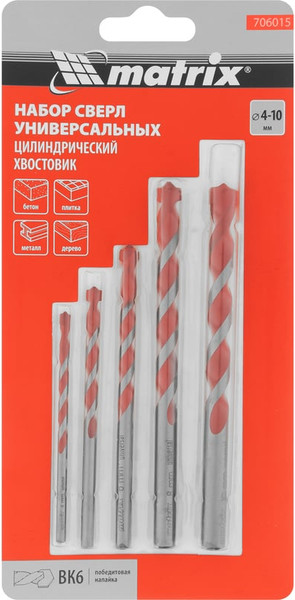 Изображение товара Набор сверл Matrix 4-10мм / 706015 (5шт)