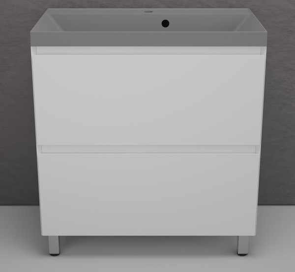 Изображение товара Тумба с умывальником Symbolite Манхэттен 80 Plus 2 ящика + Asti 80x45 (белый матовый/серый шелк)