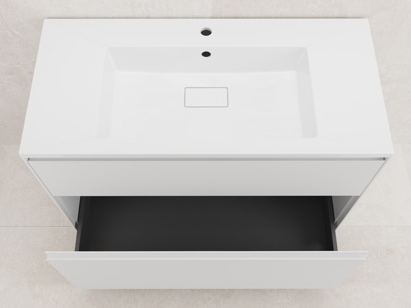 Изображение товара Тумба с умывальником Symbolite Лима 100 Line Plus 2 ящика + Line 100x48 (белый матовый/антрацит)