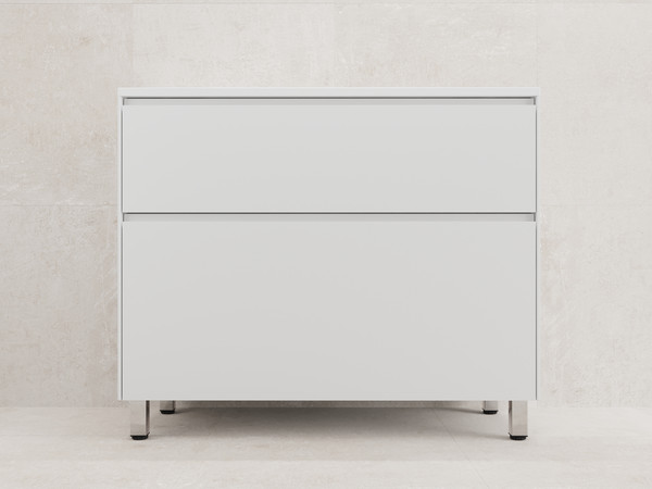 Изображение товара Тумба с умывальником Symbolite Лима 100 Line Plus 2 ящика + Line 100x48 (белый матовый/жасмин)