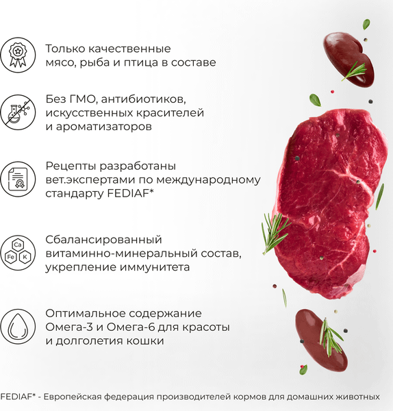 Изображение товара Влажный корм для кошек Yumster Полнорационный паштет д/стерилизованных кошек Телятина с почками (100г)