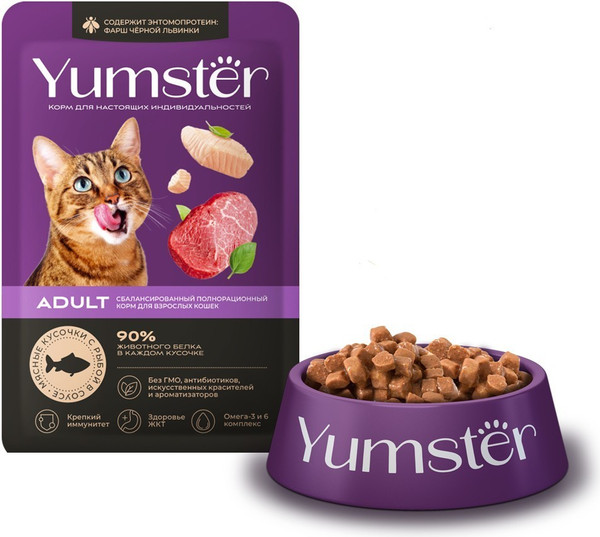 Изображение товара Влажный корм для кошек Yumster Adult С рыбой в соусе (85г)