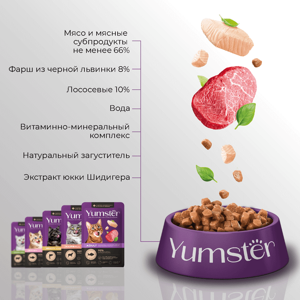 Изображение товара Влажный корм для кошек Yumster Adult С рыбой в соусе (85г)