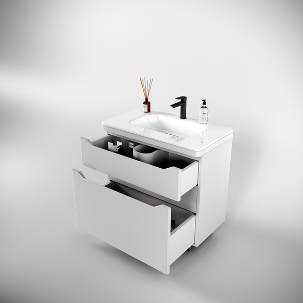 Изображение товара Тумба с умывальником Symbolite Марелла 80 Люкс Plus 2 ящика + Марелла Люкс 80х40 (белый матовый)