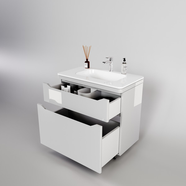 Изображение товара Тумба с умывальником Symbolite Марелла 90 Люкс Plus 2 ящика + Марелла Люкс 90х40 (белый глянец)