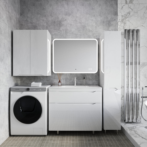 Изображение товара Тумба с умывальником Symbolite Марелла 90 Люкс Plus 2 ящика + Марелла Люкс 90х40 (белый глянец)