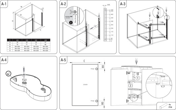 Изображение товара Корзина выкатная Starax Волшебный уголок поворотный / S-3126-UB-A (правое выдвижение, антрацит)