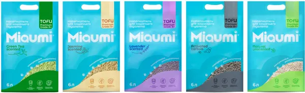 Изображение товара Наполнитель для туалета Miaumi Tofu комкующийся с ароматом зеленого чая (6л)
