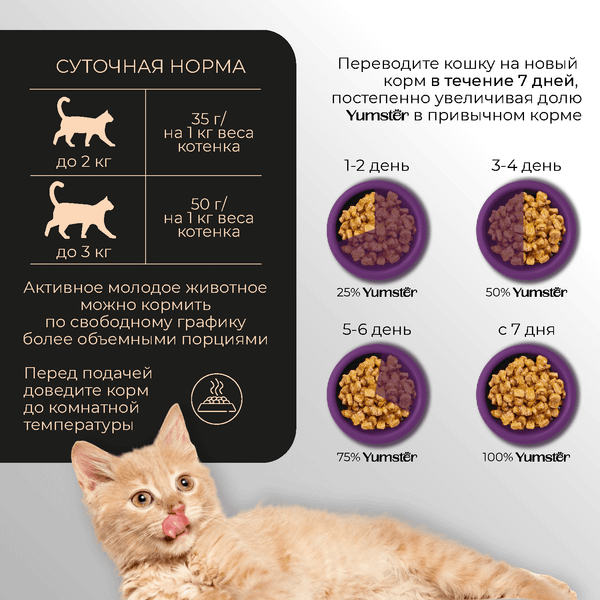 Изображение товара Влажный корм для кошек Yumster Для котят С индейкой в соусе (85г)