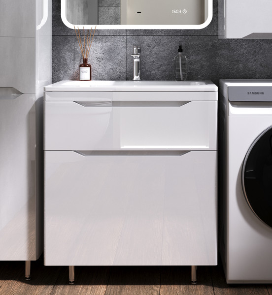 Изображение товара Тумба с умывальником Symbolite Марелла 70 Люкс Plus 2 ящика + Марелла Люкс 70х40 (белый глянец)