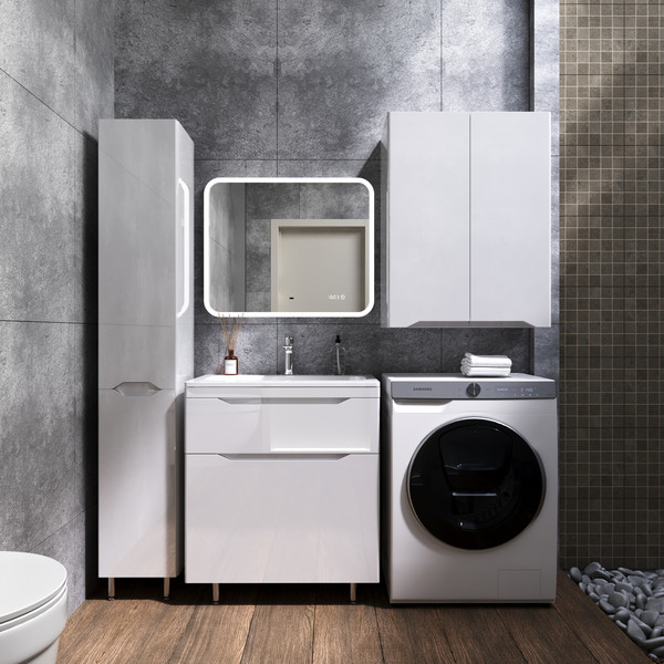 Изображение товара Тумба с умывальником Symbolite Марелла 70 Люкс Plus 2 ящика + Марелла Люкс 70х40 (белый глянец)