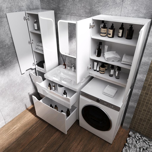 Изображение товара Тумба с умывальником Symbolite Марелла 70 Люкс Plus 2 ящика + Марелла Люкс 70х40 (белый глянец)