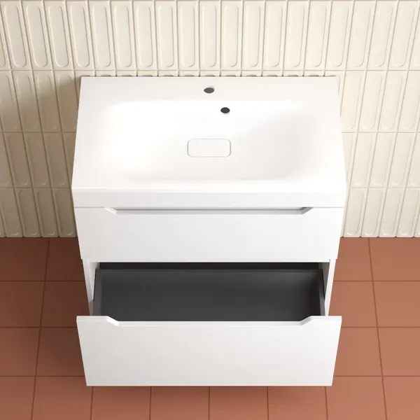 Изображение товара Тумба с умывальником Symbolite Остин 80 Plus 2 ящика + Фортуна 80x45 (белый/жасмин)