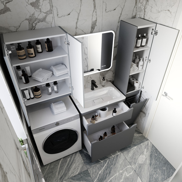 Изображение товара Тумба с умывальником Symbolite Марелла 70 Люкс Plus 2 ящика + Марелла Люкс 70х40 (серый)