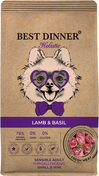Изображение товара Сухой корм для собак Best Dinner Holistic Adult Sensible Small & Mini LAMB&BASIL (1.5кг)
