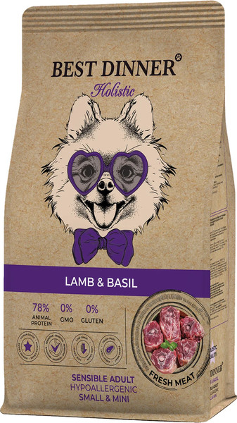 Изображение товара Сухой корм для собак Best Dinner Holistic Adult Sensible Small & Mini LAMB&BASIL (1.5кг)