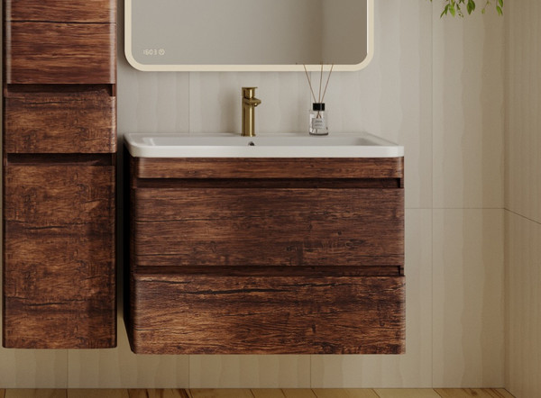 Изображение товара Тумба с умывальником Symbolite Атлантика 80 Люкс Plus + Атлантика 80 (подвесная, старое дерево)