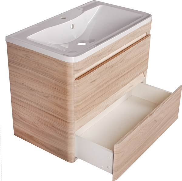 Изображение товара Тумба с умывальником Symbolite Атлантика 80 Люкс Plus + Атлантика 80 (подвесная, ясень перламутр)