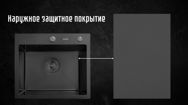 Изображение товара Мойка кухонная Astir PVD Black 50x44B (с сифоном, дозатором и коландером)