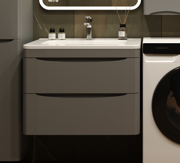 Изображение товара Тумба с умывальником Symbolite Бергамо мини 70 Люкс Plus 2 ящика + Каре Люкс Мини 70х35 (подвесная, серый)