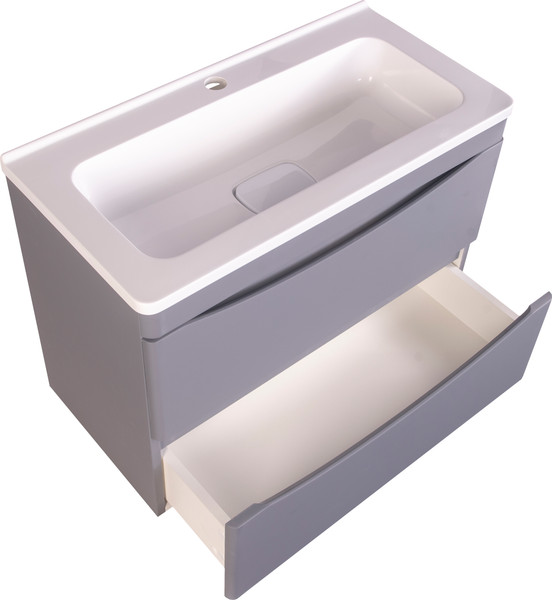 Изображение товара Тумба с умывальником Symbolite Бергамо мини 70 Люкс Plus 2 ящика + Каре Люкс Мини 70х35 (подвесная, серый)