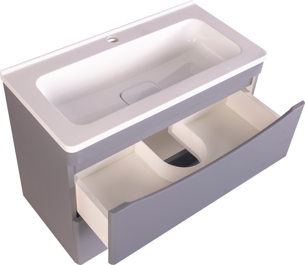 Изображение товара Тумба с умывальником Symbolite Бергамо мини 70 Люкс Plus 2 ящика + Каре Люкс Мини 70х35 (подвесная, серый)