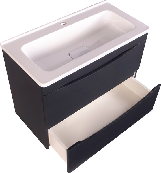 Изображение товара Тумба с умывальником Symbolite Бергамо мини 70 Люкс Plus 2 ящика + Каре Люкс Мини 70х35 (подвесная, черный)