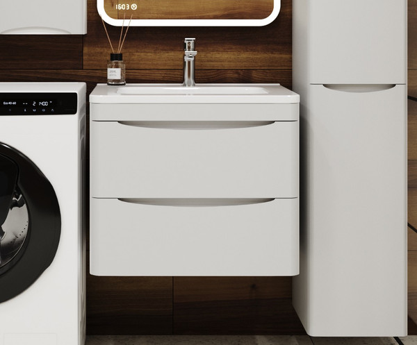 Изображение товара Тумба с умывальником Symbolite Бергамо мини 90 Люкс Plus 2 ящика + Каре Люкс Мини 90х35 (подвесная, белый)