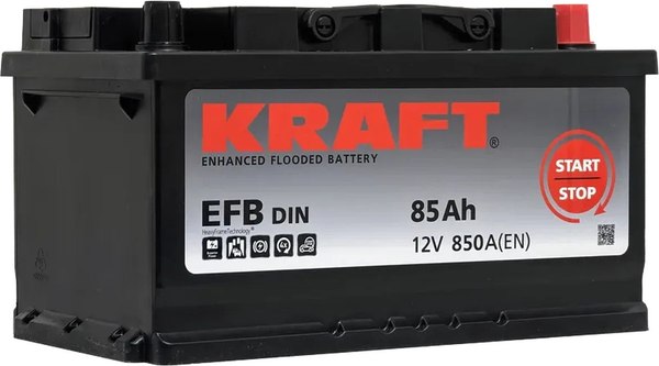 Изображение товара Автомобильный аккумулятор KrafT EFB 85 R низкий / EFB-L4B. (85А/ч)