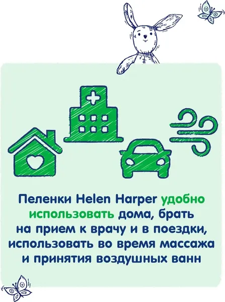 Изображение товара Набор пеленок одноразовых детских Helen Harper Green Fluff 40х60 (60шт)