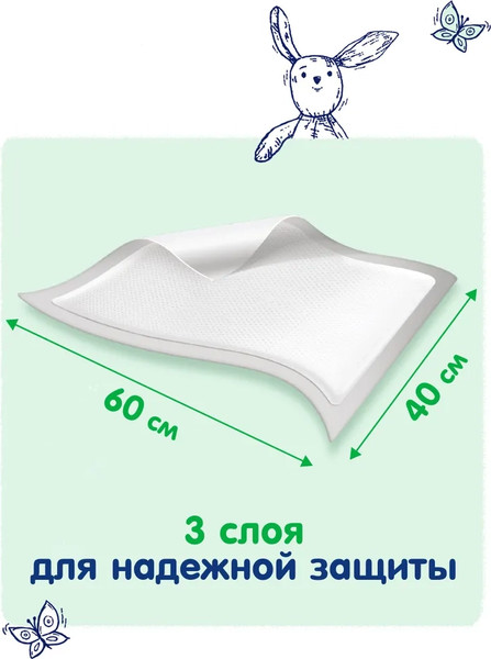 Изображение товара Набор пеленок одноразовых детских Helen Harper Green Fluff 40х60 (60шт)