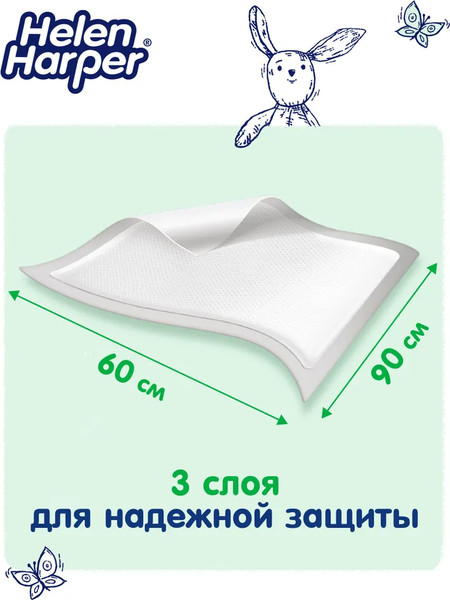 Изображение товара Набор пеленок одноразовых детских Helen Harper Green Fluff 60x90 (30шт)