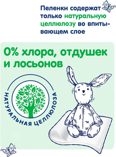 Изображение товара Набор пеленок одноразовых детских Helen Harper Green Fluff 60х60 (30шт)