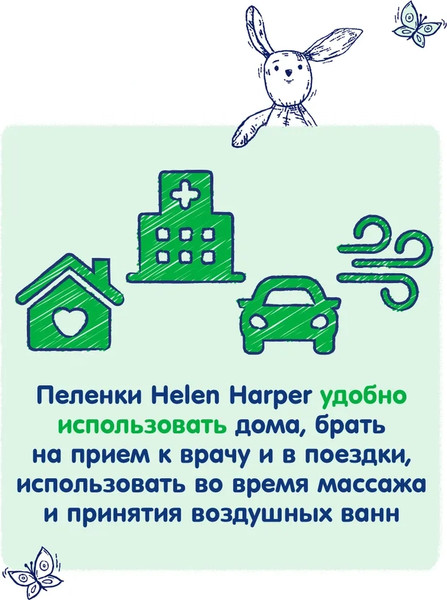 Изображение товара Набор пеленок одноразовых детских Helen Harper Green Fluff 60х60 (30шт)