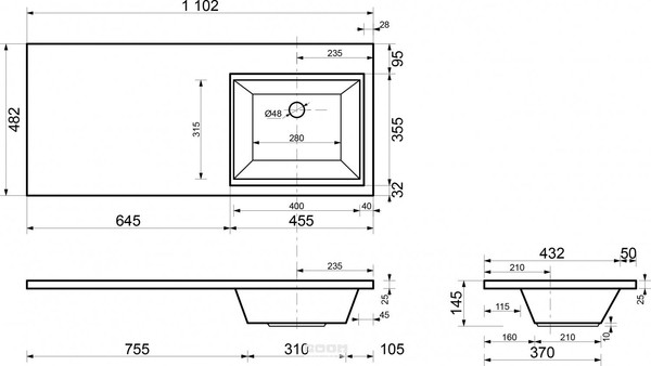 Изображение товара Тумба с умывальником Symbolite Даллас 110 Люкс Plus + Даллас 110x48 (подвесная, правый, эмаль белый)