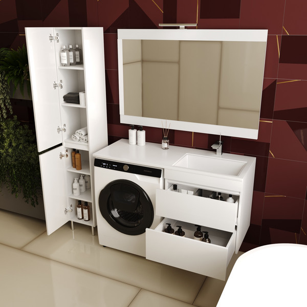 Изображение товара Тумба с умывальником Symbolite Даллас 120 Люкс Plus + Estetus Даллас 120x48 (подвесная, правый, белый)