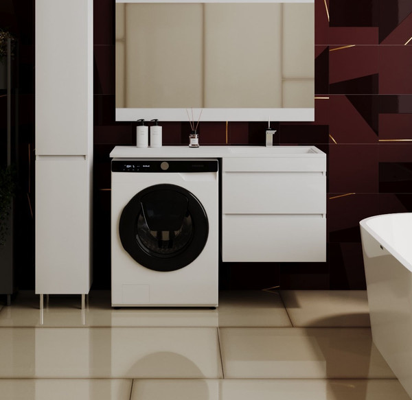 Изображение товара Тумба с умывальником Symbolite Даллас 120 Люкс Plus + Estetus Даллас 120x48 (подвесная, правый, эмаль белый)