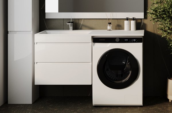 Изображение товара Тумба с умывальником Symbolite Даллас 130 Люкс Plus + Даллас 130x48.2 (подвесная, левый, белый)