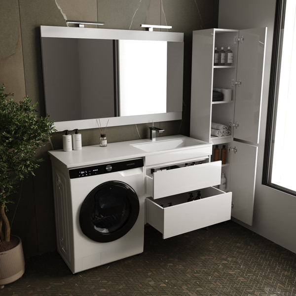 Изображение товара Тумба с умывальником Symbolite Даллас 130 Люкс Plus + Estetus Даллас 130x48.2 (подвесная, правый, эмаль белый)