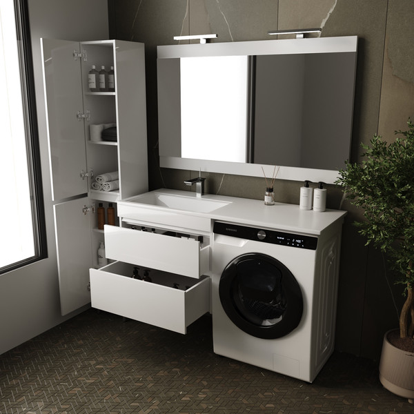 Изображение товара Тумба с умывальником Symbolite Даллас 130 Люкс Plus + Даллас 130x48.2 (подвесная, левый, эмаль белый)