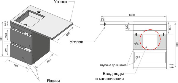 Изображение товара Тумба с умывальником Symbolite Даллас 130 Люкс Plus + Даллас 130x48.2 (подвесная, левый, эмаль белый)