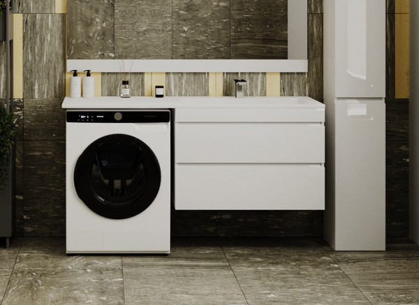 Изображение товара Тумба с умывальником Symbolite Даллас 150 Люкс Plus 2 ящика + Даллас 150x48.2 (подвесная, правый, эмаль белый)