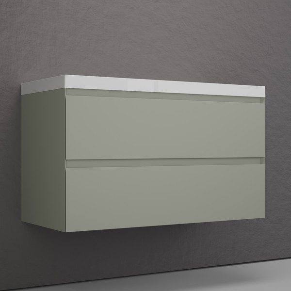 Изображение товара Тумба с умывальником Symbolite Манхэттен 100 Plus 2 ящика + Asti 100x45 (подвесная, олива)