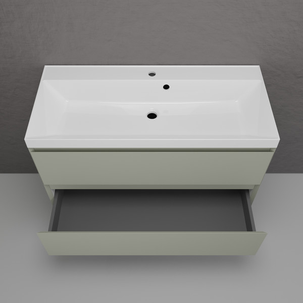 Изображение товара Тумба с умывальником Symbolite Манхэттен 100 Plus 2 ящика + Asti 100x45 (подвесная, олива/жасмин)