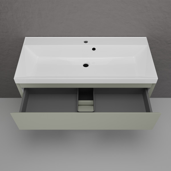 Изображение товара Тумба с умывальником Symbolite Манхэттен 100 Plus 2 ящика + Asti 100x45 (подвесная, олива/жасмин)