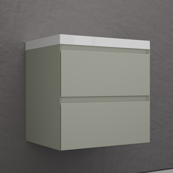 Изображение товара Тумба с умывальником Symbolite Манхэттен 60 Plus 2 ящика + Asti 60x45 (подвесная, олива/жасмин)