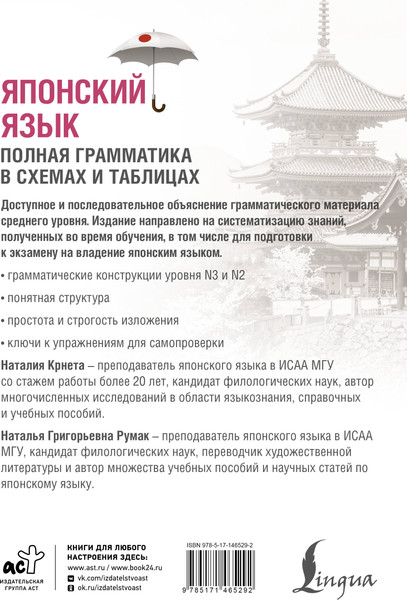 Изображение товара Учебное пособие АСТ Японский язык. Полная грамматика в схемемах и таблицах (Крнета Н. 9785171465292)