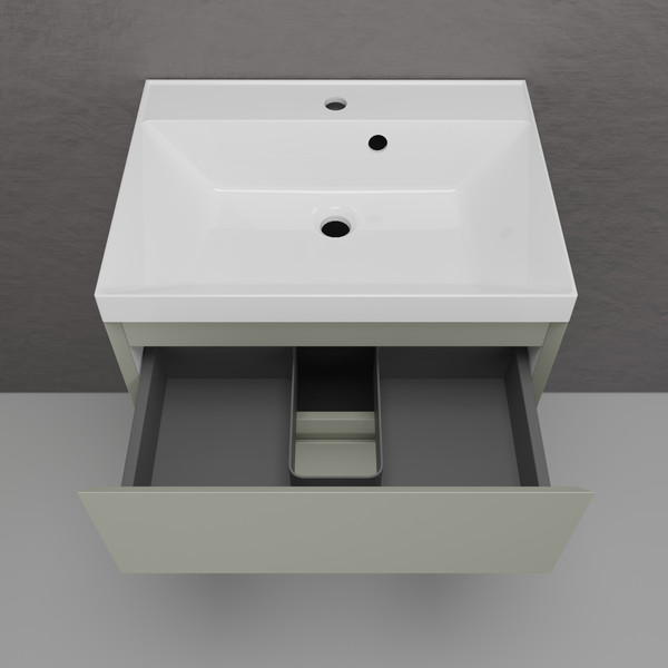 Изображение товара Тумба с умывальником Symbolite Манхэттен 60 Plus 2 ящика + Asti 60x45 (подвесная, олива/серый шелк)