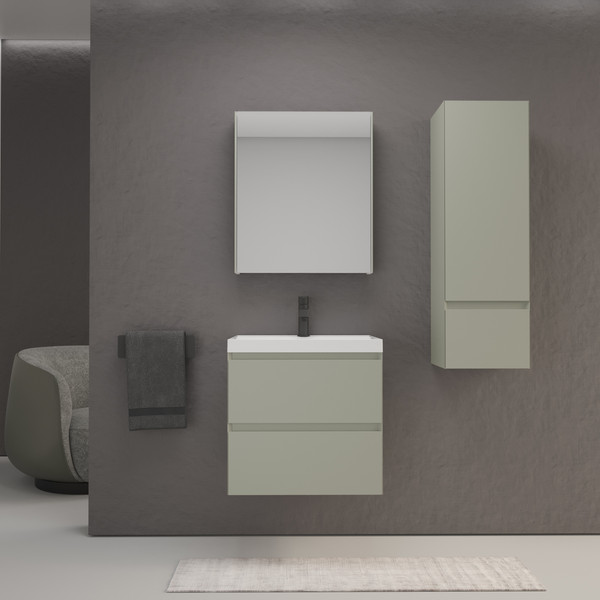 Изображение товара Тумба с умывальником Symbolite Манхэттен 60 Plus 2 ящика + Asti 60x45 (подвесная, олива/серый шелк)