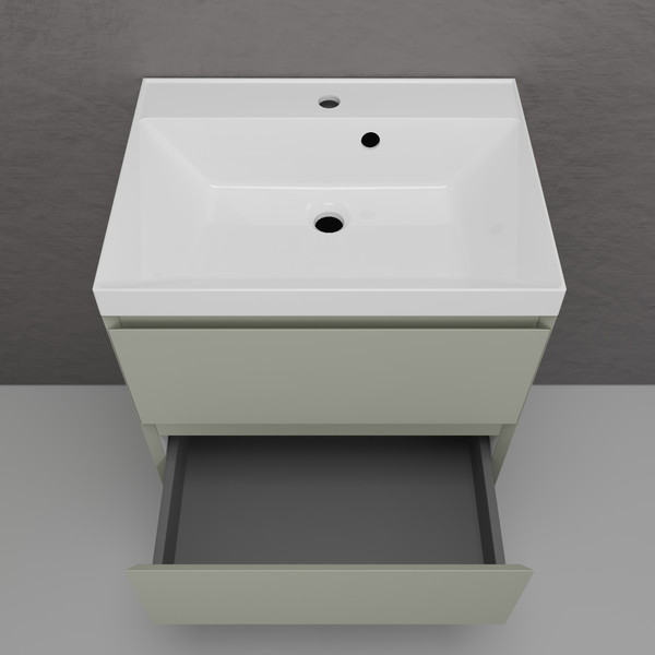 Изображение товара Тумба с умывальником Symbolite Манхэттен 60 Plus 2 ящика + Asti 60x45 (подвесная, олива/серый шелк)